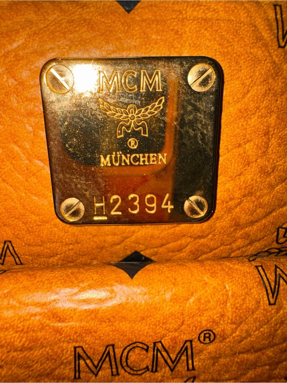 MCM Cognac Visetos Boston Bag w/Front Pocket and COA